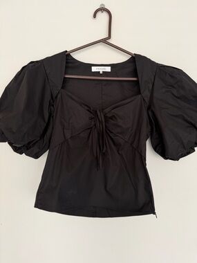 Frame Denim Black Puff-Sleeve Tie-Front Blouse